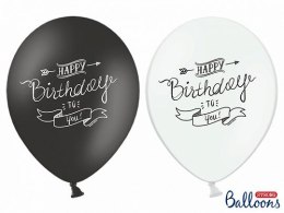 Balon gumowy Partydeco gumowy biały i czarny Happy Birthday 30 cm/6 sztuk biało-czarny 300mm (SB14P-258-000-6) Partydeco