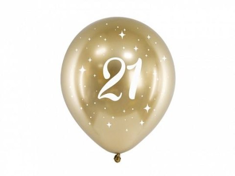 Balon gumowy Partydeco Glossy 21 urodziny złoty 300mm 30cal (CHB14-1-21-019-6) Partydeco
