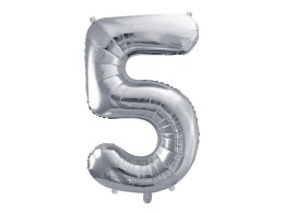 Balon foliowy Partydeco cyfra 5, 86 cm, srebrna 34cal (FB1M-5-018) Partydeco