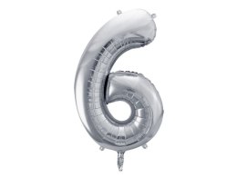 Balon foliowy Partydeco cyfra 6, 86 cm, srebrna 34cal (FB1M-6-018) Partydeco